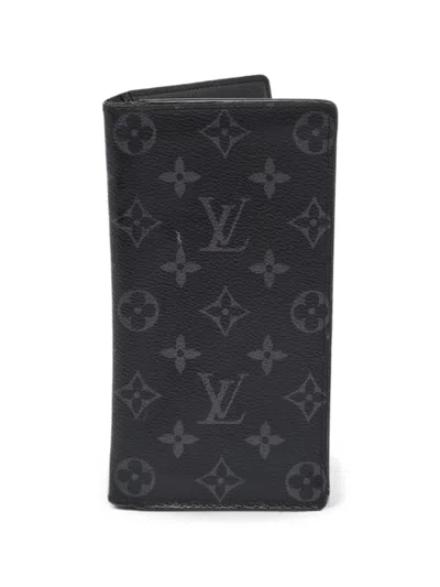 Pre-owned Louis Vuitton Brazza Monogram Eclipse Wallet In Black