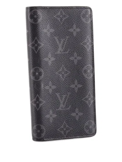 Pre-owned Louis Vuitton Brazza Wallet Monogram Eclipse Canvas Small Wallets In Black