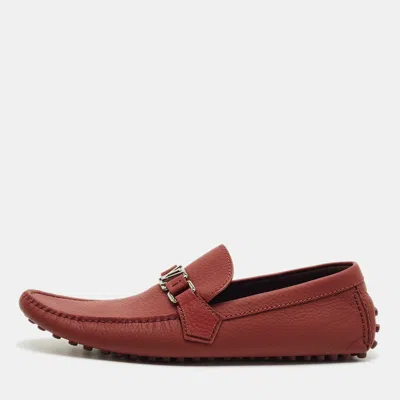 Pre-owned Louis Vuitton Brick Red Leather Hockenheim Loafers Size 43