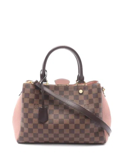 Pre-owned Louis Vuitton Brittany Damier Ebene Leather Two-way Handbag In Brown