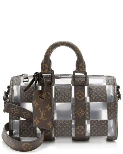 Pre-owned Louis Vuitton Brown & Clear Coated Canvas & Pvc Bandouliere 25 Keepall  (authentic Pre-loved)