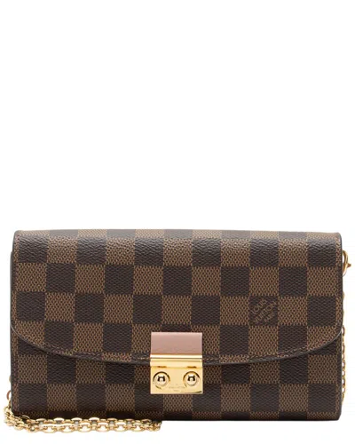 Pre-owned Louis Vuitton Brown & Pink Coated Canvas & Leather Croisette Chain Wallet  (authentic Pre-loved)