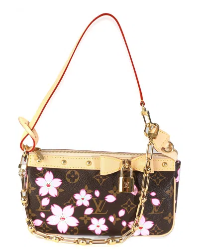 Pre-owned Louis Vuitton Brown & Pink Monogram Canvas X Tm Sakura Pochette Accessoires  (authentic Pre-loved)