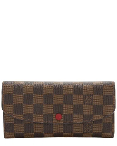 Pre-owned Louis Vuitton Brown & Red Damier Ebene Emilie Wallet (authentic Pre-loved)
