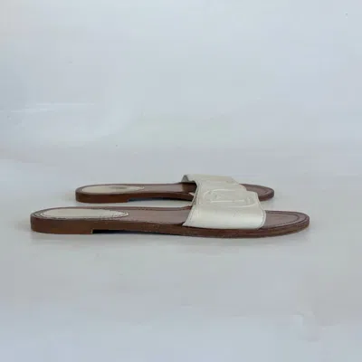 Pre-owned Louis Vuitton Brown And White Lockit Flat Mules, 39