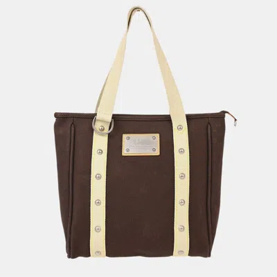 Pre-owned Louis Vuitton Brown Antigua Cabas Mm Tote Bag In Beige