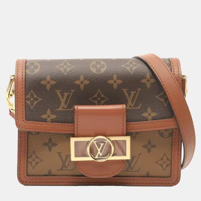 Pre-owned Louis Vuitton Brown Beige Monogram Reverse Canvas Dauphine Mini Shoulder Bag