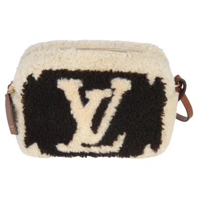 Pre-owned Louis Vuitton Brown Beige Monogram Teddy Fleece Beach Pouch