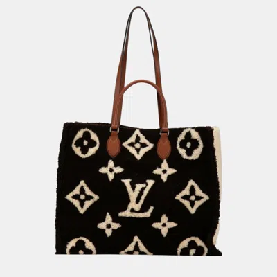 Pre-owned Louis Vuitton Brown Beige Mouton Monogram Teddy On The Go Gm Tote Bag