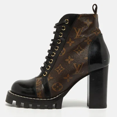 Pre-owned Louis Vuitton Brown Canvas And Patent Star Trail Ankle Boots Size 36