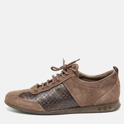 Pre-owned Louis Vuitton Brown Canvas And Suede Low Top Trainers Size 38