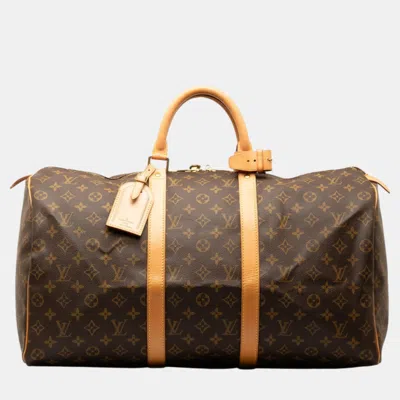 Pre-owned Louis Vuitton Brown Canvas Large Keepall Duffel Bags
