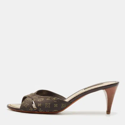 Pre-owned Louis Vuitton Brown Canvas Monogram Denim Slide Sandals Size 39.5