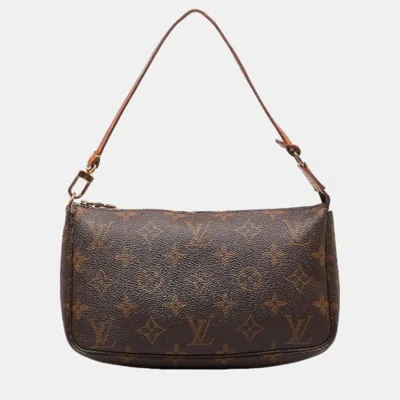 Pre-owned Louis Vuitton Brown Canvas Pochette Accessoires Shoulder Bag
