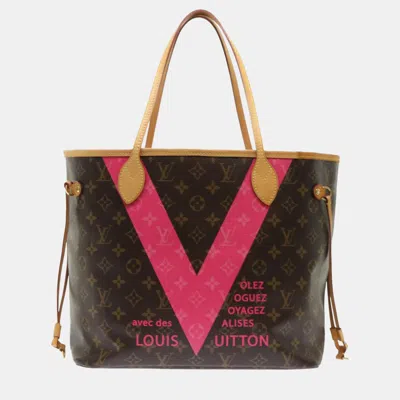 Pre-owned Louis Vuitton Brown Canvas V Neverfull Mm Tote Bag