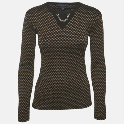 Pre-owned Louis Vuitton Brown Checks Lurex Knit Crewneck Pullover Xs