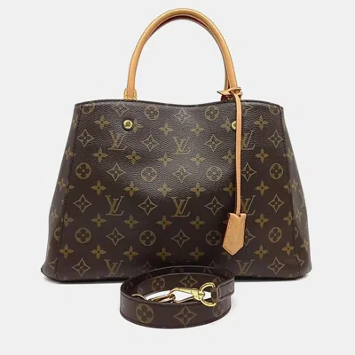 Pre-owned Louis Vuitton Brown Coated Canvas And Leather Monogram Montaigne Mm