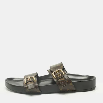 Pre-owned Louis Vuitton Brown Coated Canvas Bom Dia Flat Sandals Size 41