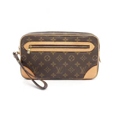 Pre-owned Louis Vuitton Brown Coated Canvas Leather Clutch Bag ()