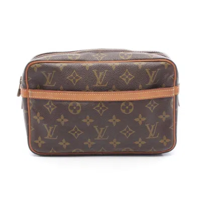 Pre-owned Louis Vuitton Brown Coated Canvas Leather Clutch Bag ()