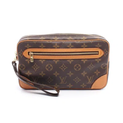 Pre-owned Louis Vuitton Brown Coated Canvas Leather Clutch Bag ()