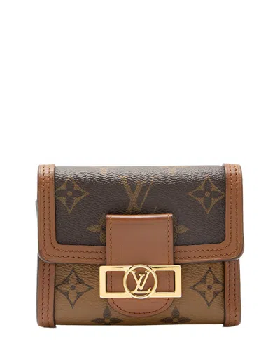 Pre-owned Louis Vuitton Brown Coated Canvas, Leather Dauphine Compact Wallet (authentic Pre-loved)