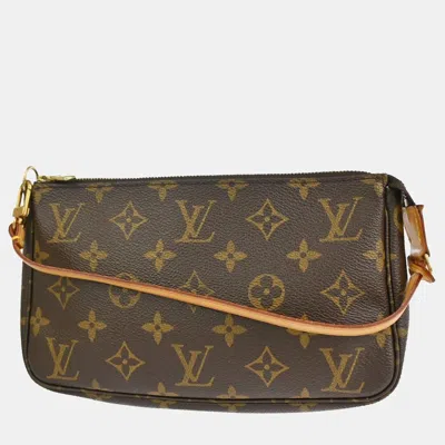 Pre-owned Louis Vuitton Brown Coated Canvas Leather Pochette Accessoires Clutch