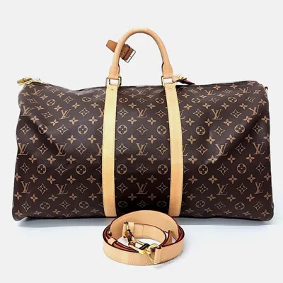 Pre-owned Louis Vuitton Brown Coated Canvas Monogram Bandouliere Keepall 55
