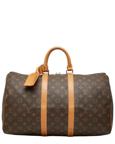 Pre-owned Louis Vuitton Brown Coated/waterproof Canvas Keepall 45 (authentic Pre-loved)