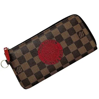 Pre-owned Louis Vuitton Brown Damier Canvas Ebene Red Color Damier Canvas Long Wallet (bi-fold) ()