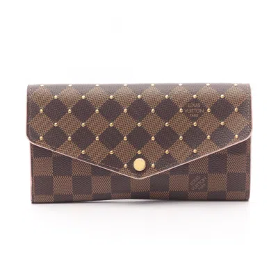 Pre-owned Louis Vuitton Brown Damier Canvas Pink Coated Canvas Long Wallet (bi-fold) ()