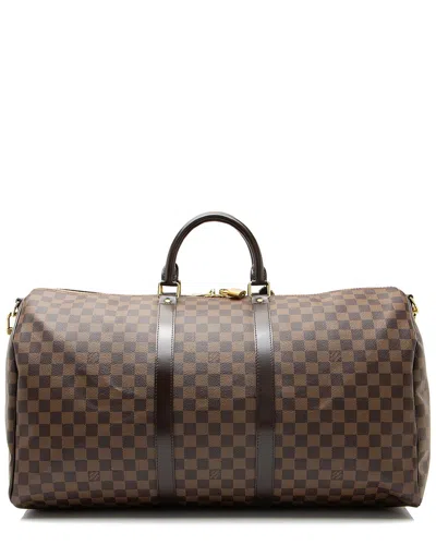 Pre-owned Louis Vuitton Brown Damier Ebene & Leather Keepall Bandouliere 55 Duffle  (authentic Pre-loved)