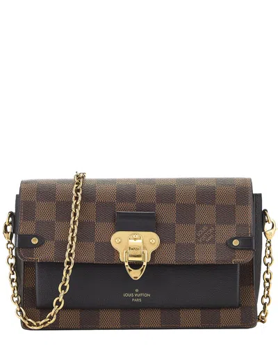 Pre-owned Louis Vuitton Brown Damier Ebene & Leather Vavin Wallet On Chain (authentic Pre-loved) In Black