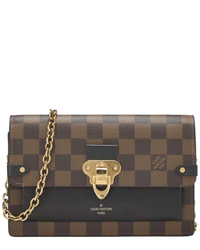 Pre-owned Louis Vuitton Brown Damier Ebene & Leather Vavin Wallet On Chain (authentic Pre-loved) In Black