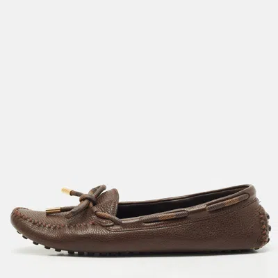 Pre-owned Louis Vuitton Brown Damier Ebene Canvas And Leather Arizona Bow Loafers Size 38.5