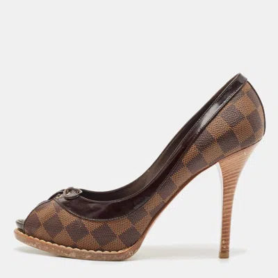 Pre-owned Louis Vuitton Brown Damier Ebene Canvas Palm Beach Peep Toe Pumps Size 39