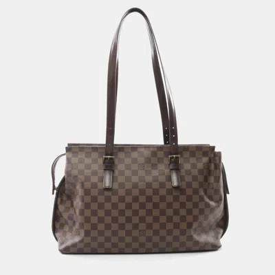 Pre-owned Louis Vuitton Chelsea Tote Shoulder Bag Damier Leather Ebene In Brown