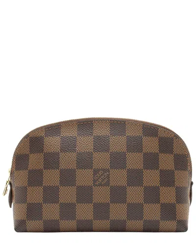 Pre-owned Louis Vuitton Brown Damier Ebene Coated Canvas, Leather Cosmetic Pouch  (authentic Pre-loved)