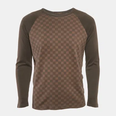 Pre-owned Louis Vuitton Brown Damier Print Jersey Long Raglan Sleeve T-shirt M