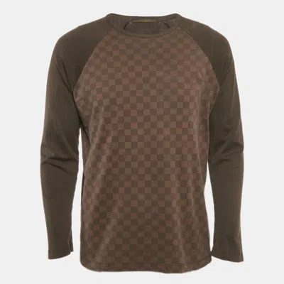 Pre-owned Louis Vuitton Brown Damier Print Jersey Long Sleeve T-shirt M