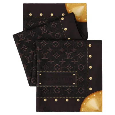 Pre-owned Louis Vuitton Brown Denim Monogram Trunk Print Large Square Silk Scarf W/box