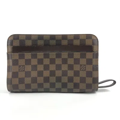 Pre-owned Louis Vuitton Brown Ebene Damier Canvas Clutch Bag Pouch () In Brown, Ebene