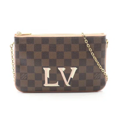 Pre-owned Louis Vuitton Brown Ebene Pink Coated Canvas Leather Pochette Shoulder Bag ()