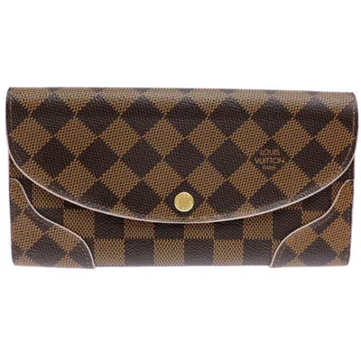 Pre-owned Louis Vuitton Brown Ebene Pink Rose Ballerine Damier Canvas Long Wallet (bi-fold) ()