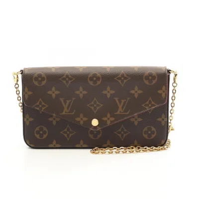 Pre-owned Louis Vuitton Brown Fuchsia Coated Canvas Leather Pochette Shoulder Bag ()