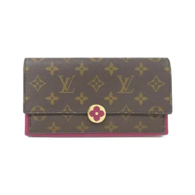 Pre-owned Louis Vuitton Brown Fuchsia Coated Canvas Long Wallet (bi-fold) () In Multi