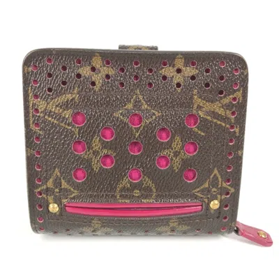 Pre-owned Louis Vuitton Brown Fuchsia Pink Monogram Perforated Wallet (bi-fold) () In Multi