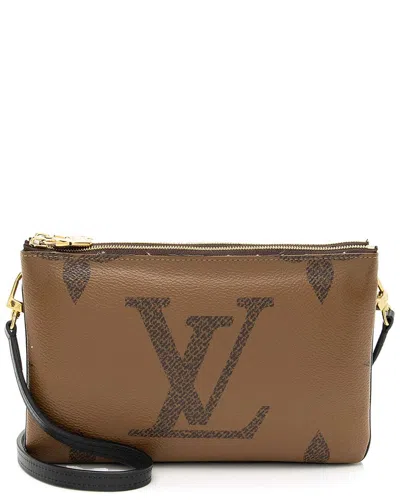 Pre-owned Louis Vuitton Brown Giant Monogram Canvas Double Zip Pochette (authentic Pre-loved)