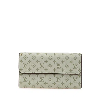 Pre-owned Louis Vuitton Brown Green Canvas Leather Long Wallet (bi-fold) () In Multi