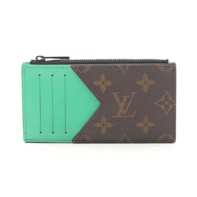 Pre-owned Louis Vuitton Brown Green Leather Pvc Coin Purse/coin Case () In Multi